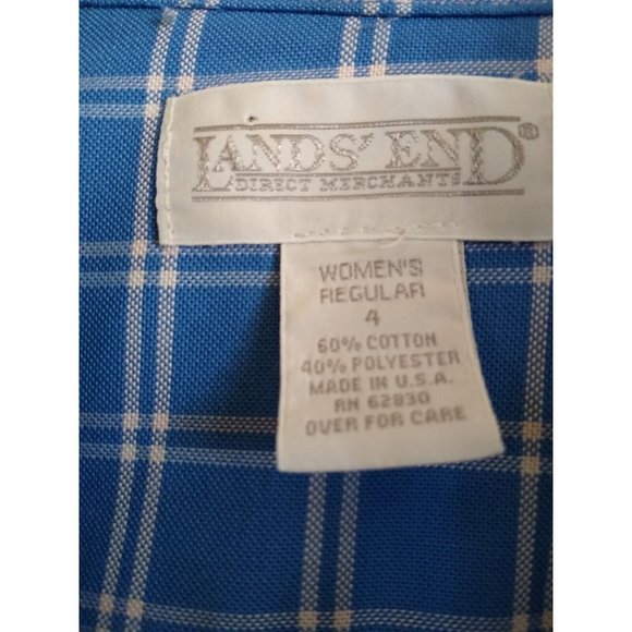 Lands End Top Womens 12 Blue White Plaid Button Up Blouse - Picture 4 of 5
